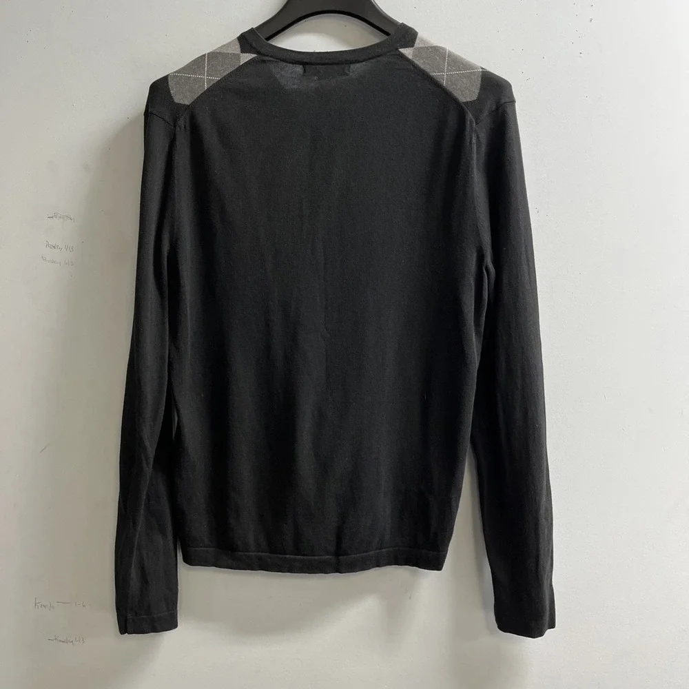 Banana Republic Sweater Black Argyle Silk‎ Cashmere Blend Pullover V Neck Mens M